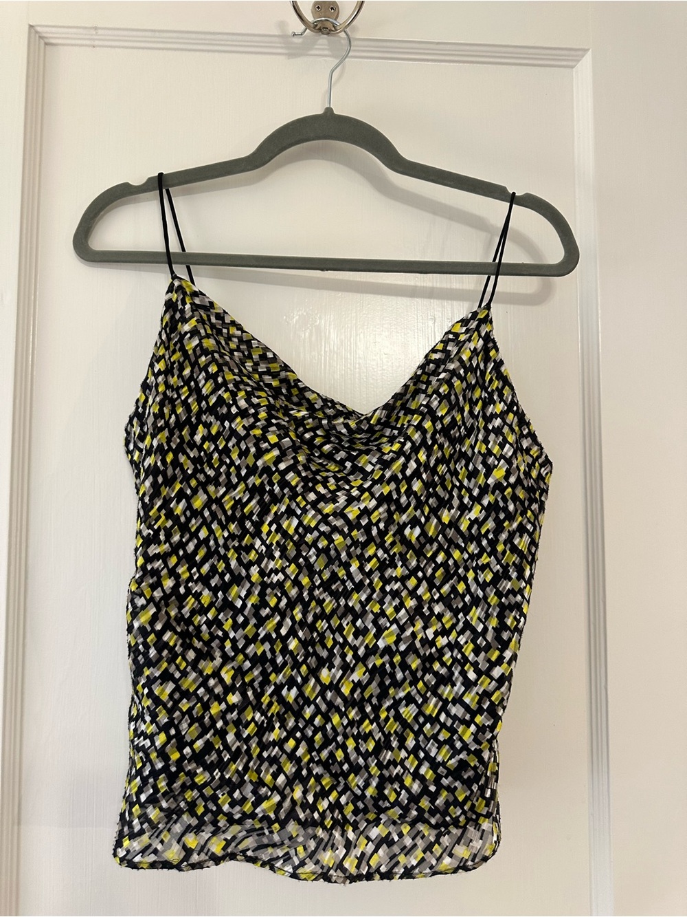 Alice and Olivia Black and Yellow Patterned Cowl Neck Top